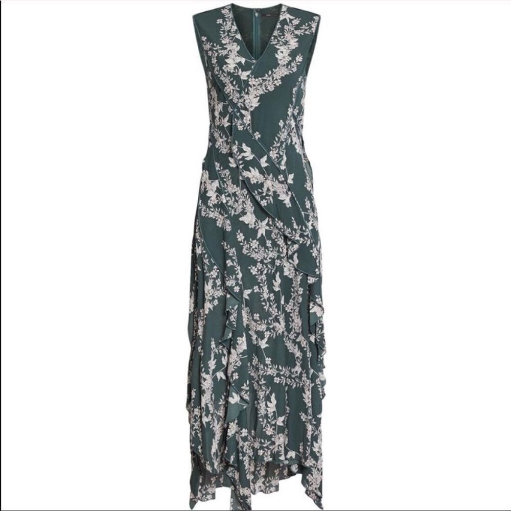 BCBGMaxAzria Green Floral Print Maxi Dress V-Neck Sleeveless XS